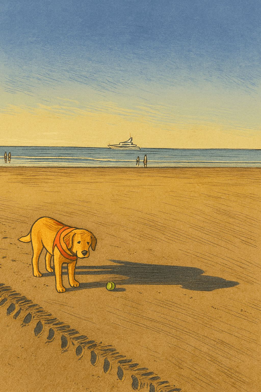 Dog on the beach with ball